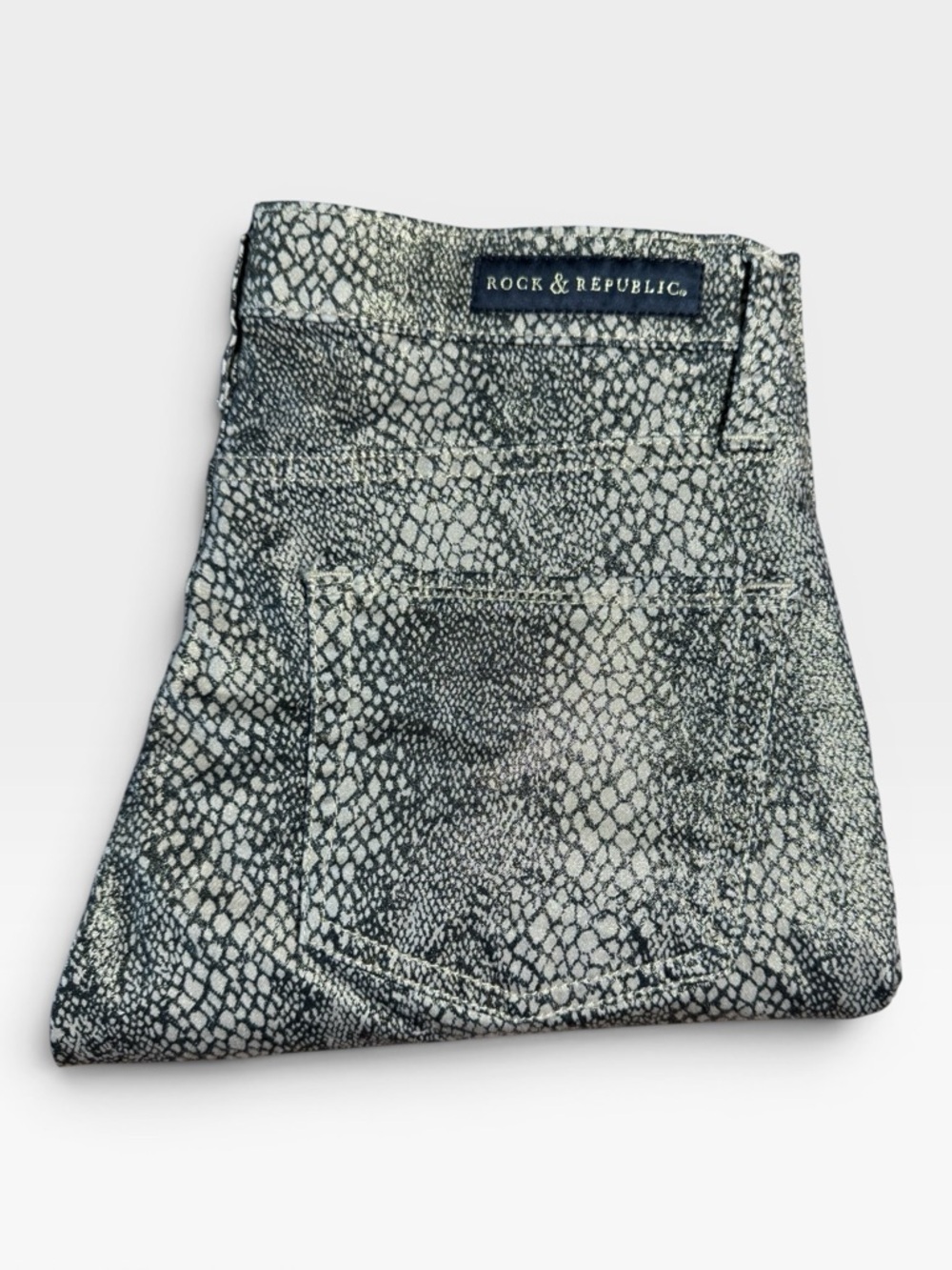 Rock & Republic Berlin Skinny Pants in a Metallic Gold and Black Snake Print